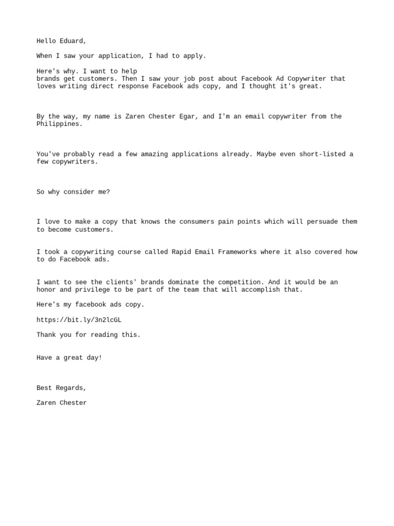 FB Ads Cover Letter | PDF