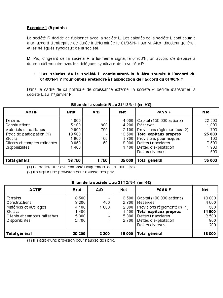 Fusion des sociétés R et L Analyse et enjeux PDF Comptabilité — free download