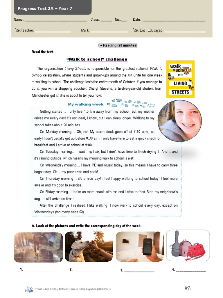 Progress Test 2a Year7 2020 2021 Pdf Linguistics