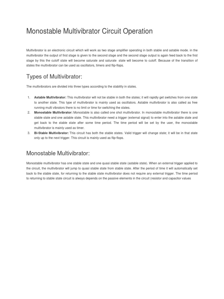 Monostable Multivibrator Explained | PDF | Science & Mathematics