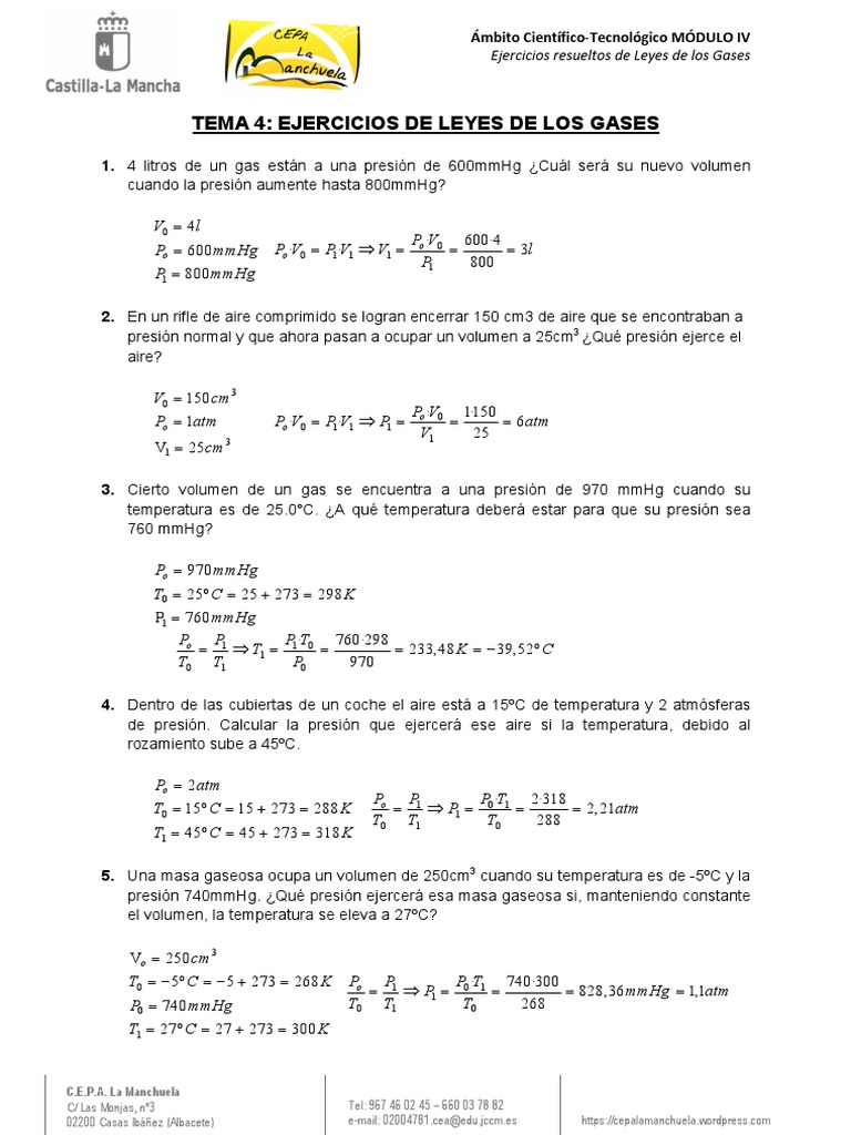 Ejercicios Resueltos Leyes de Los Gases | PDF | Gases | Materiales ...