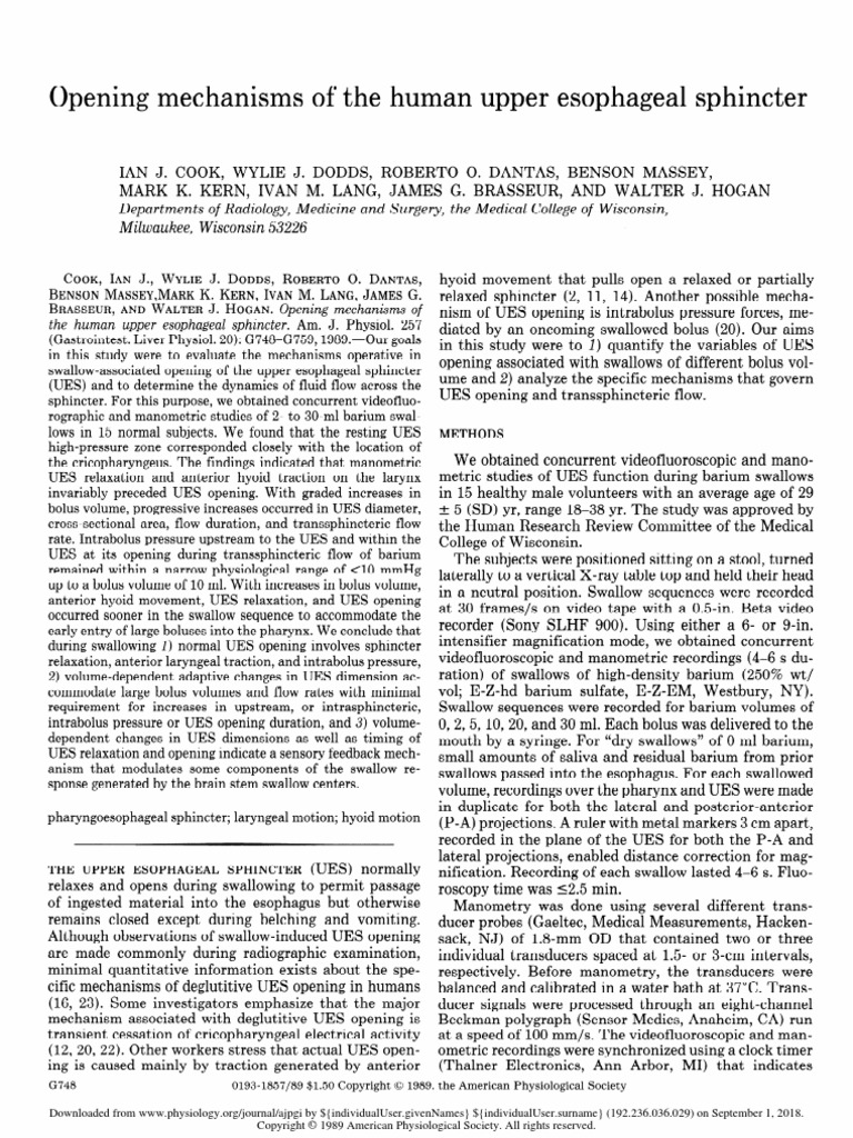 Cook 1989 Opening Mechanisms of The Human Upper Esophageal Sphincter