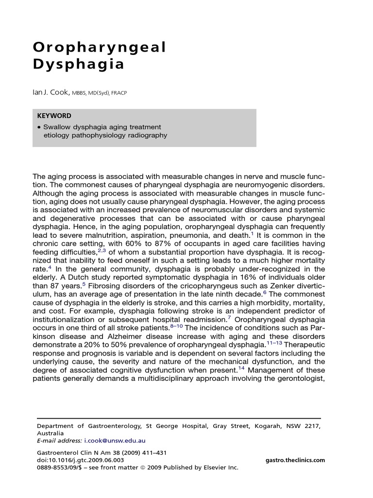 Oropharyngeal Dysphagia in Aging Adults | PDF | Stroke | Clinical Medicine