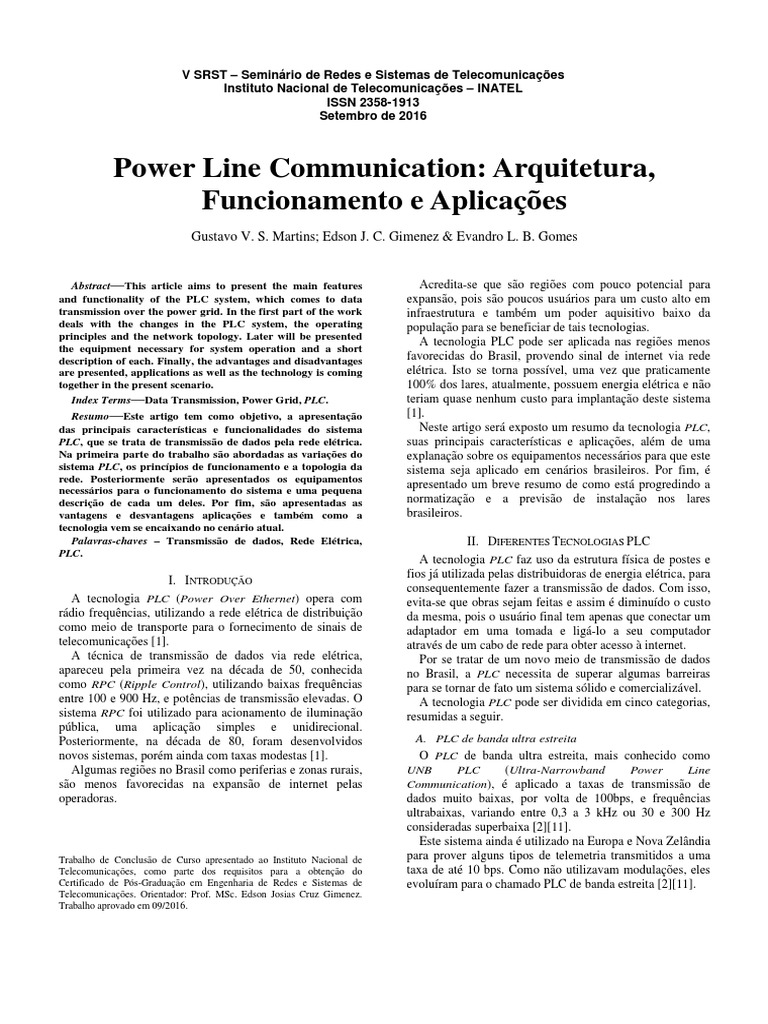 Power Line Communication Arquitetura, Funcionamento e Aplicações | PDF ...