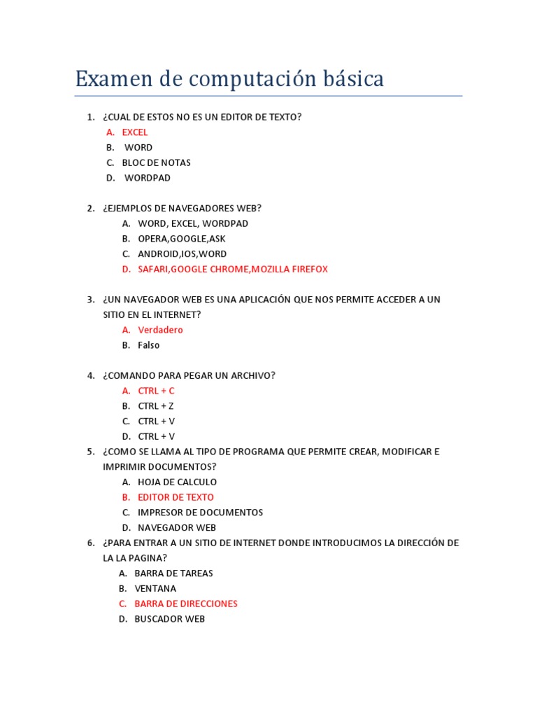 Examen de Computación Básica: Preguntas Clave | PDF | Informática ...