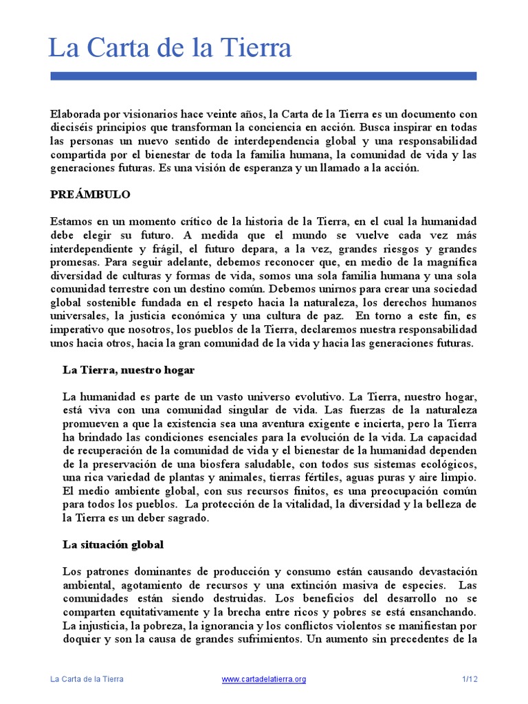 Principios de la Carta de la Tierra | PDF | Sustentabilidad | Entorno ...