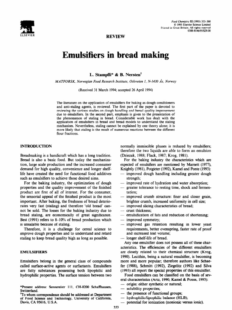 Emulsifier in Bread PDF Breads Emulsion