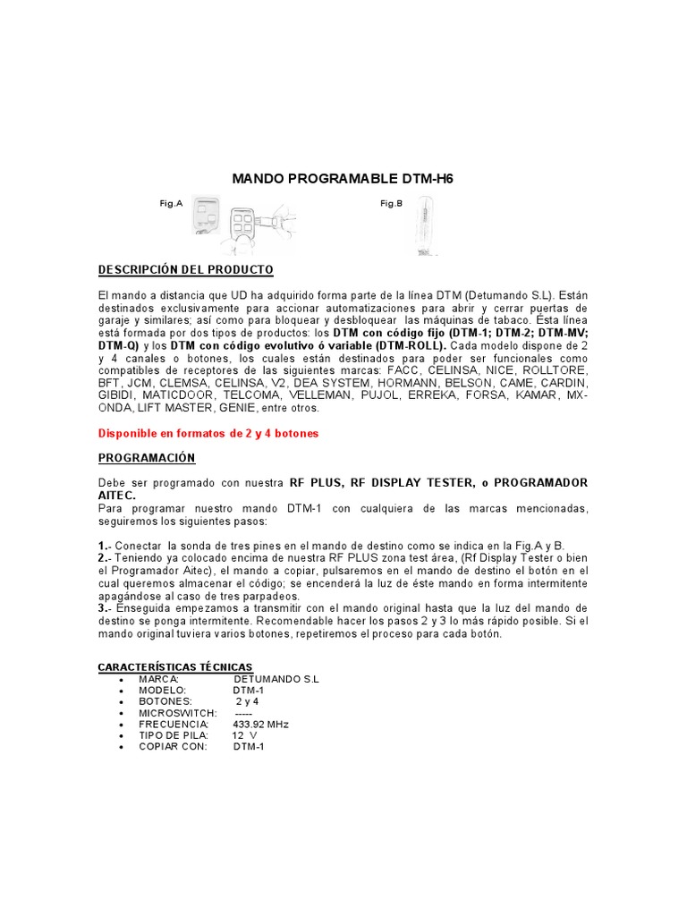 Programación Mando DTM-1 para Garaje | PDF | Negocios | Informática