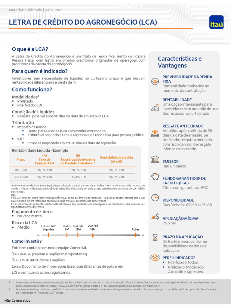 Letra de Crédito do Agronegócio: Guia Completo | PDF | Renda fixa |  Avaliação de risco