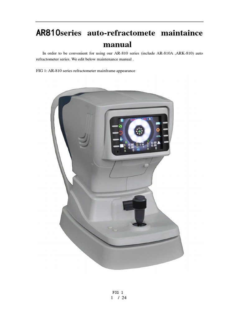 AR810 The Maintain Handbook of The Auto Refractometer PDF Power