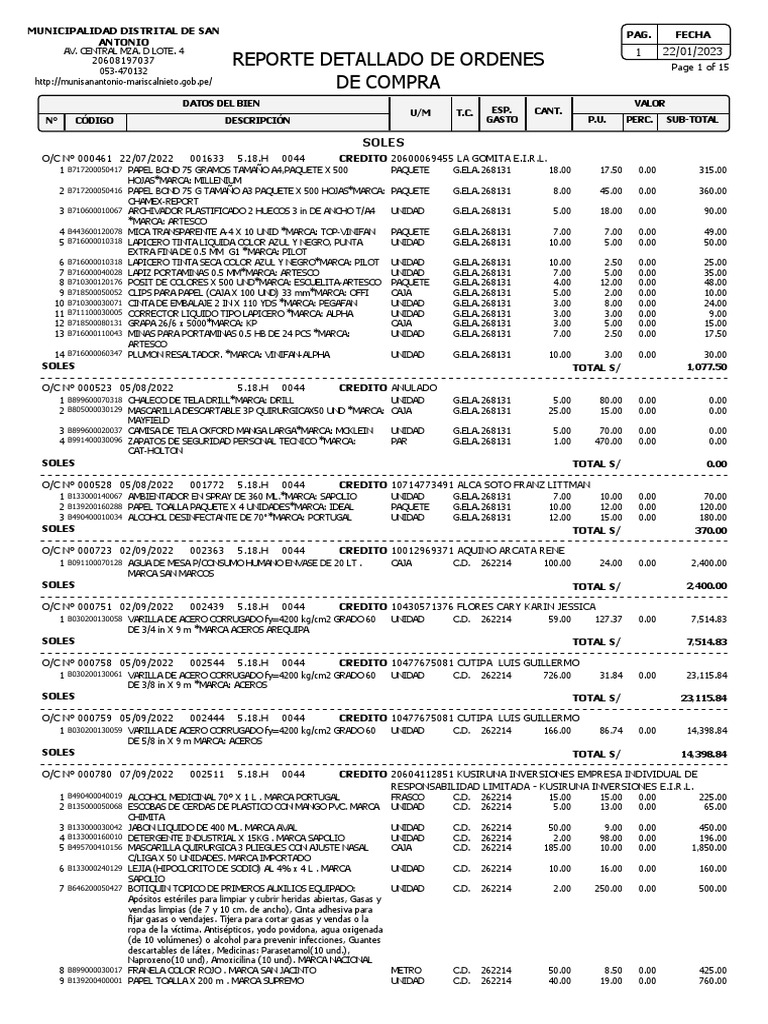Reporte de Órdenes de Compra 2023 | PDF | Sustancias químicas ...