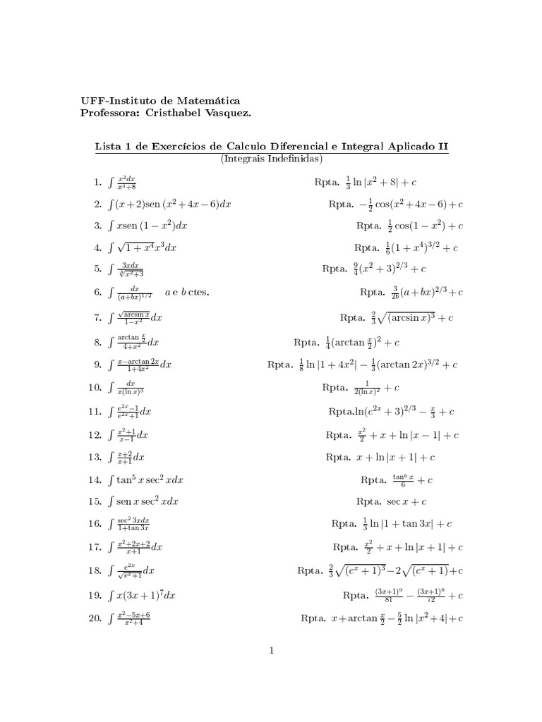 List of Exercises on Differential and Integral Calculus Applied II