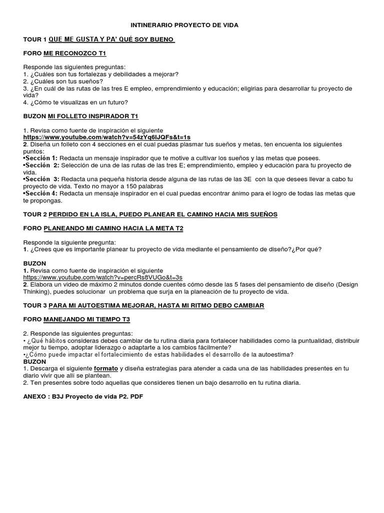 Itinerario para un Proyecto de Vida | PDF | Crecimiento personal y ...