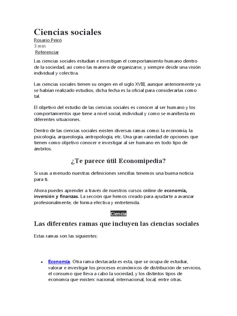 Ramas de las Ciencias Sociales | PDF | Sociedad | Sicología