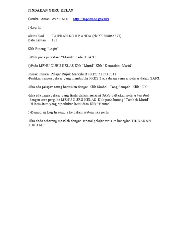 Tindakan Guru Kelas Saps Pdf