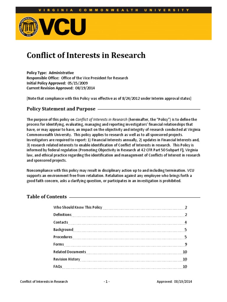 Conflict of Interests in Research | PDF | Conflict Of Interest ...