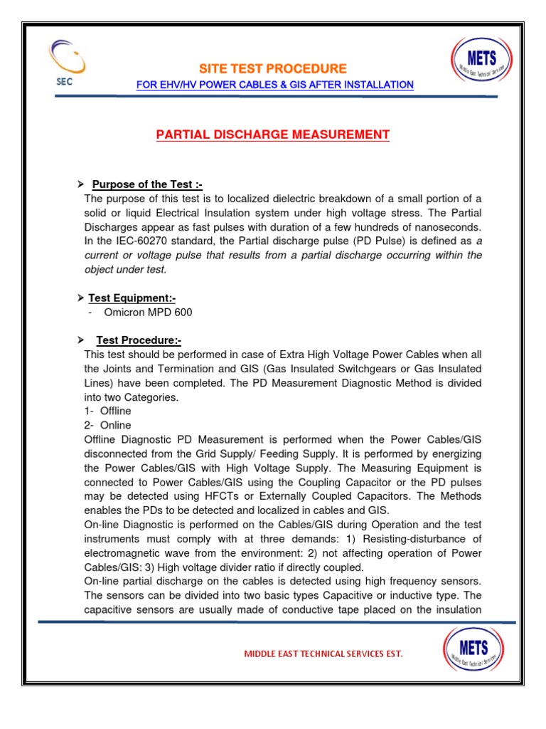 Partial Discharge Testing for HV Cables | PDF | Electrical Components ...