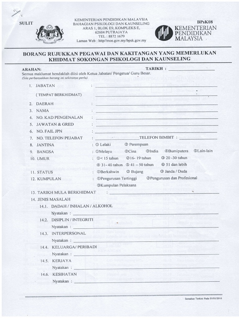 Borang Bpsk08 Kaunseling Terkini Pdf