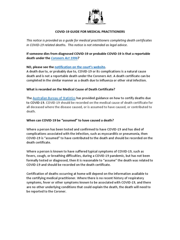 COVID Medical Certificate Cause Death Guide PDF Death Pneumonia