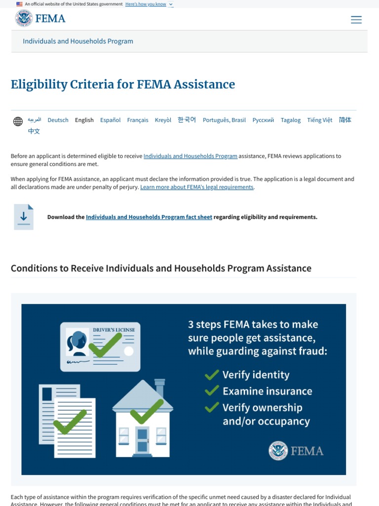 Eligibility Criteria For FEMA Assistance FEMA Gov PDF Federal