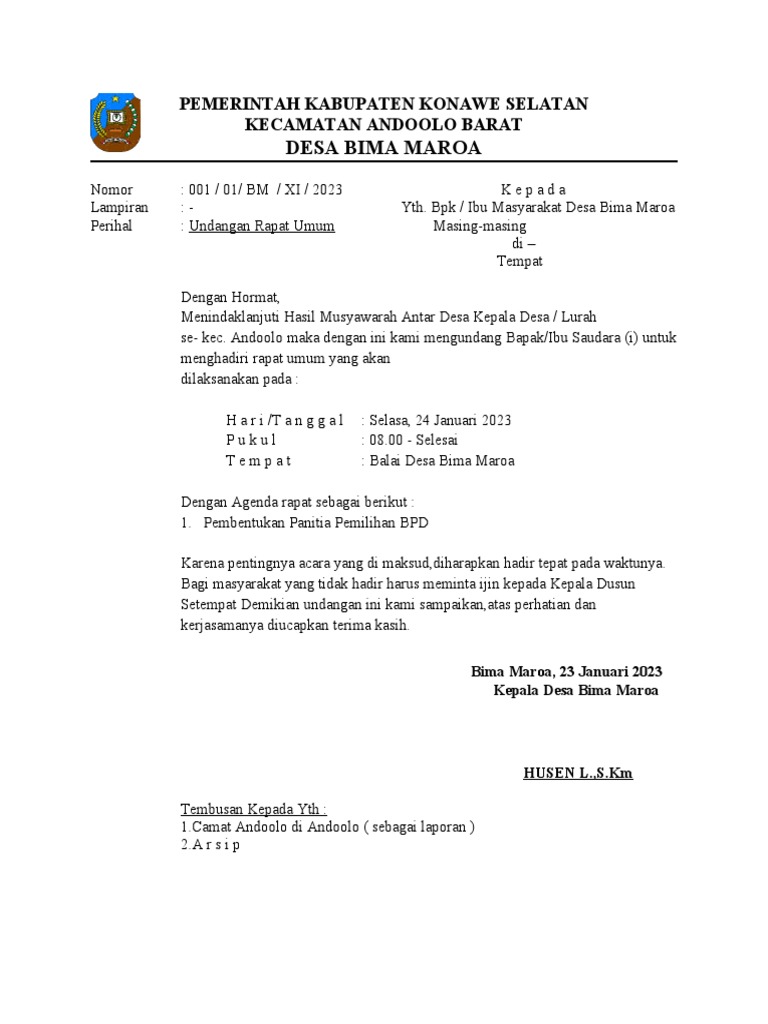Undangan Rapat BPD | PDF
