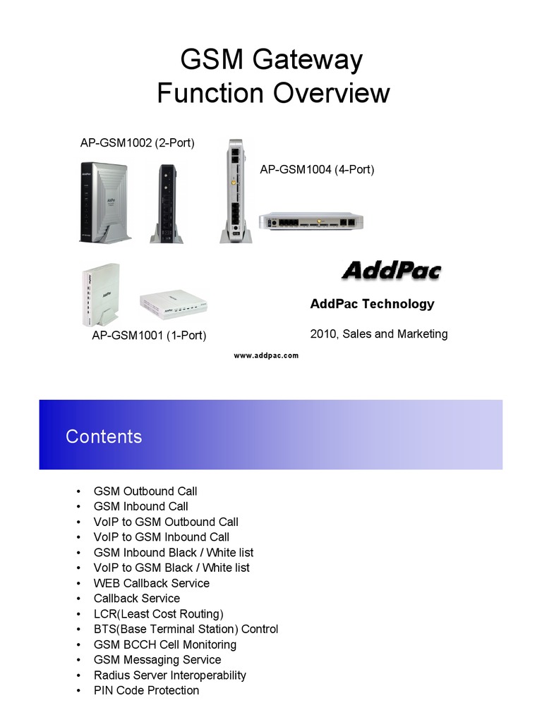 AddPac GSM Gateway Overview | PDF | Voice Over Ip | Short Message Service