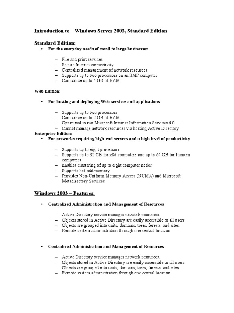 Overview of Windows Server 2003 Editions | PDF | Ip Address | Computer ...