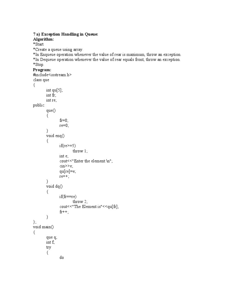 Exception Handling in Queue and Stack | PDF | Teaching Methods ...