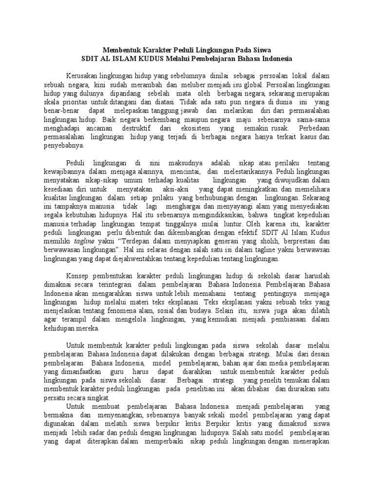 Pendidikan Karakter di Lingkungan Desa Sikabau untuk Mewujudkan Masyarakat Peduli