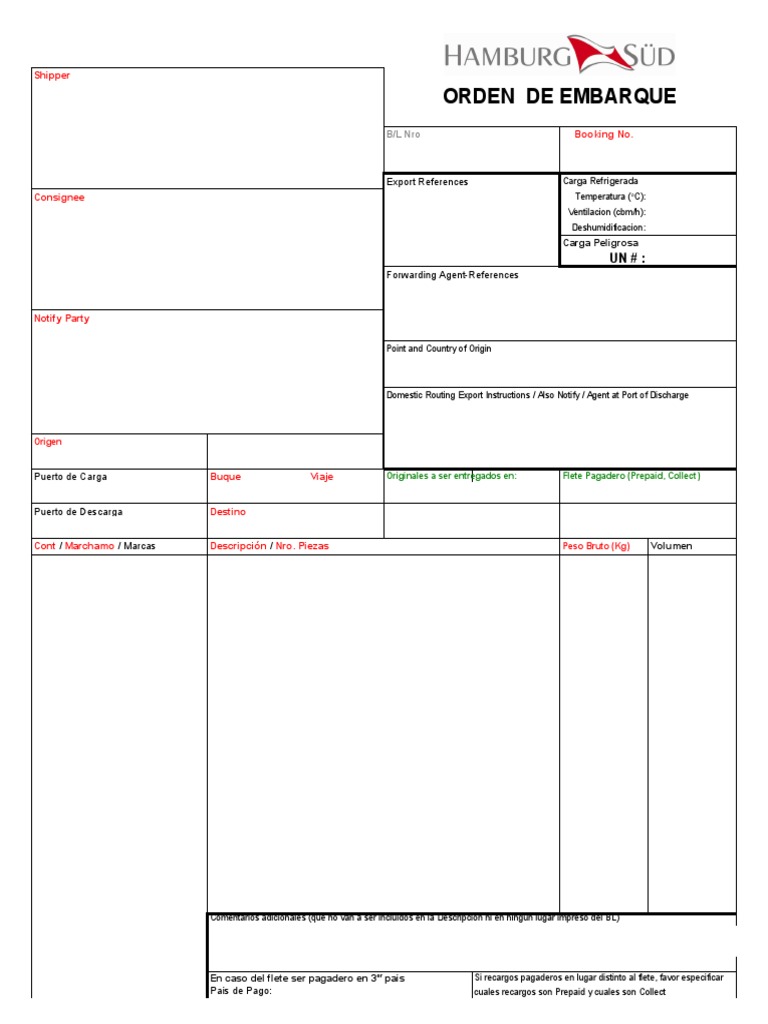 ORDEN DE EMBARQUE Shipping Instructions PDF