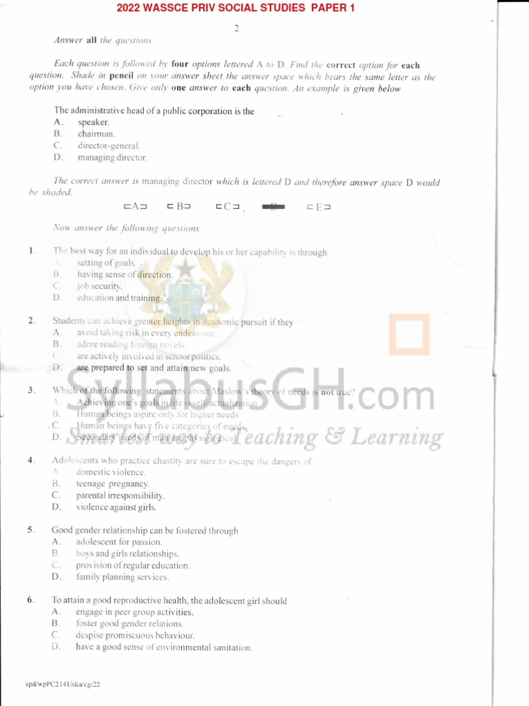 2022 Wassce Priv Social Studies Paper 1 | PDF | Peacebuilding | New Partnership For Africa's ...