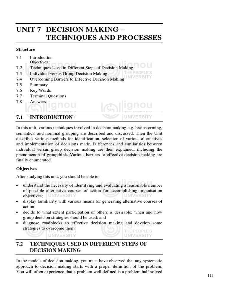 Techniques For Decison Making | PDF | Brainstorming | Decision Making