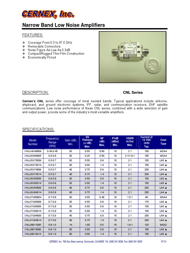 Narrow Band Low Noise Amplifiers PDF Decibel Amplifier