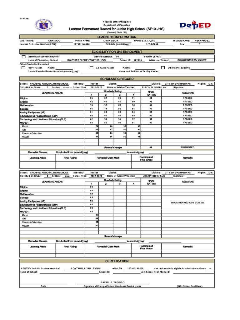 Sf10 blank pdf
