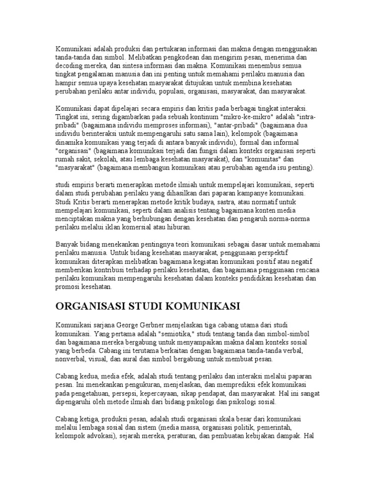 Komunikasi Adalah Produksi Dan Pertukaran Informasi Dan Makna Dengan Menggunakan Tanda Pdf