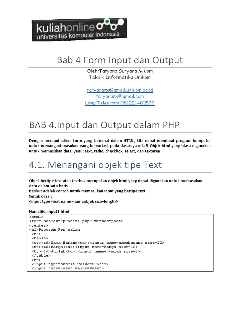 Membuat Form Input Output Dengan HTML PHP Dan Mysql | PDF