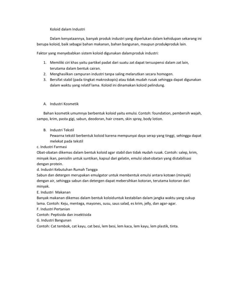 Koloid Dalam Industri