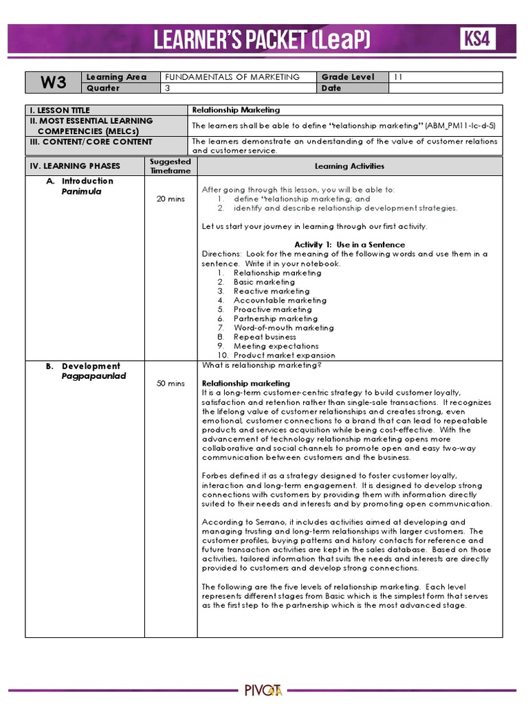 Q3 Principles Of Marketing Week 3 Pdf Marketing Customer