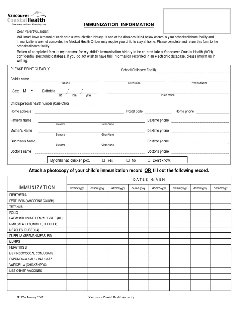 Immunization Information Form | PDF