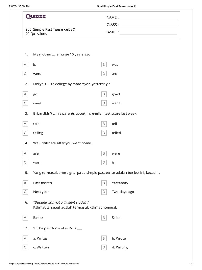 Soal Simple Past Tense Kelas X | PDF | Linguistics | Language Mechanics