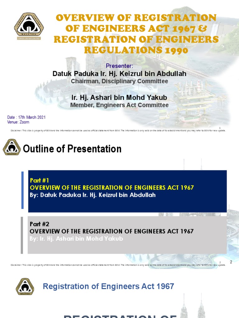 Bem inar 2021 Series 3. Registration of Engineers Act 1967