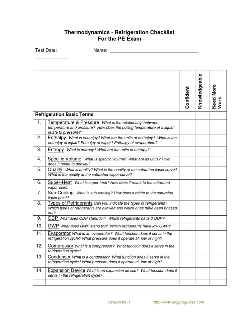 Refrigeration Checklist | PDF | Enthalpy | Refrigeration
