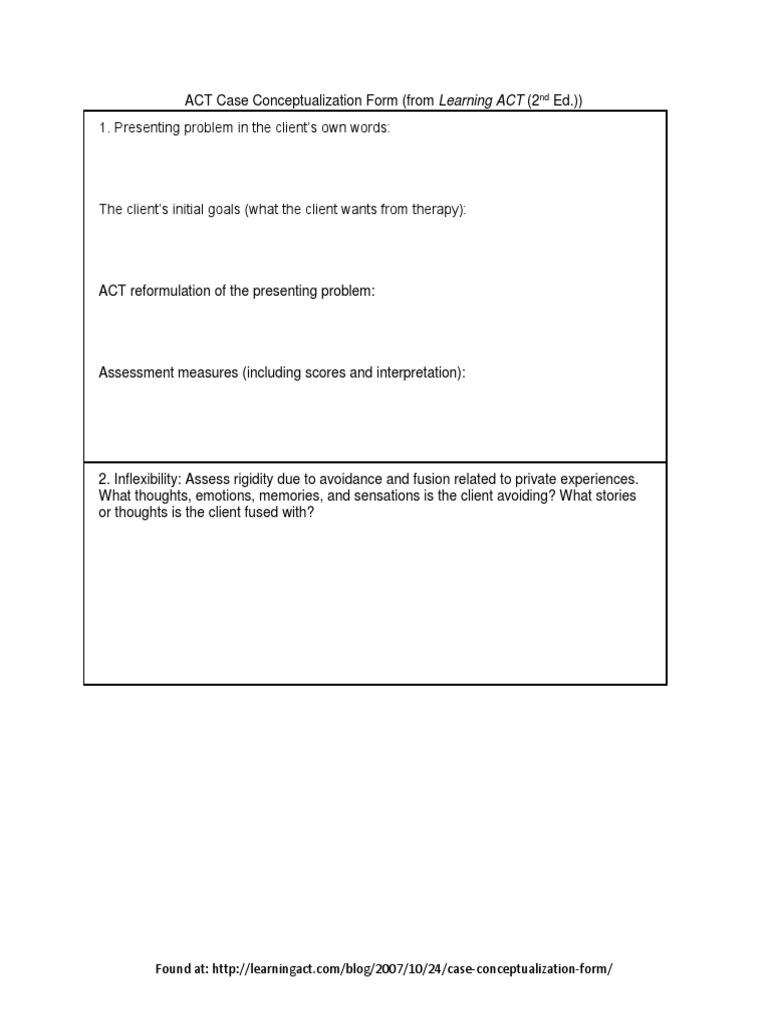ACT Case Conceptualization Form Learning ACT 2nd Ed PDF Experience