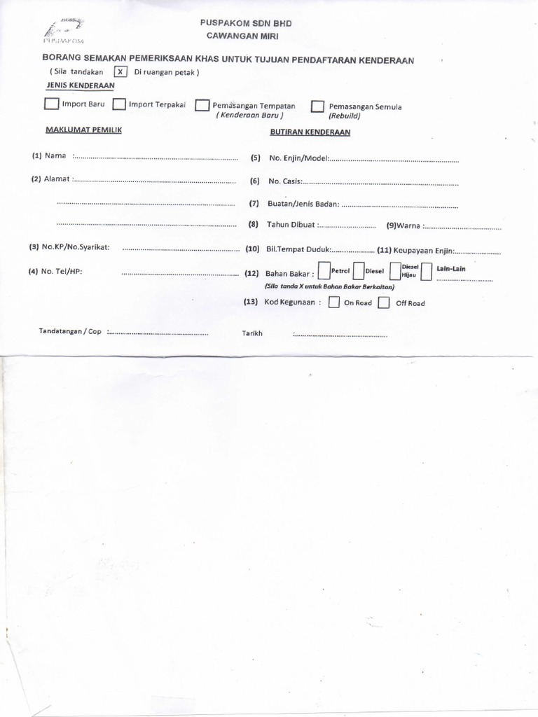 Puspakom Borang Semak B2 LATEST | PDF