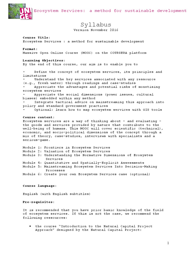 Ecosystem Services MOOC Guide | PDF | Sustainability | Sustainable ...