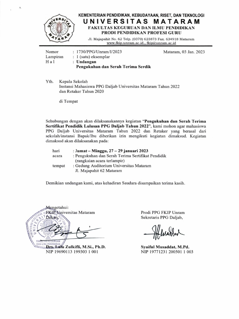 Undangan Pengukuhan - Kepala Sekolah | PDF