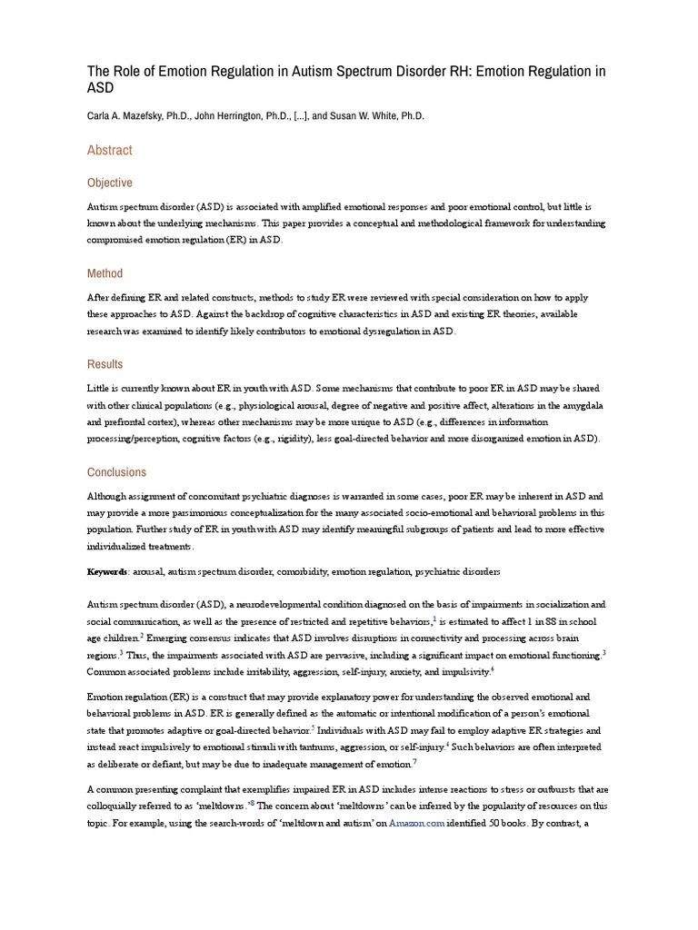 The Role of Emotion Regulation in Autism Spectrum Disorder RH - Emotion