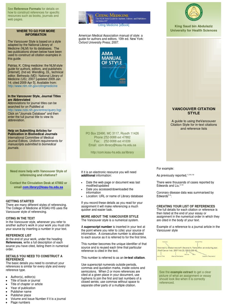 Vancouver Citation Style | PDF | Citation | Publishing