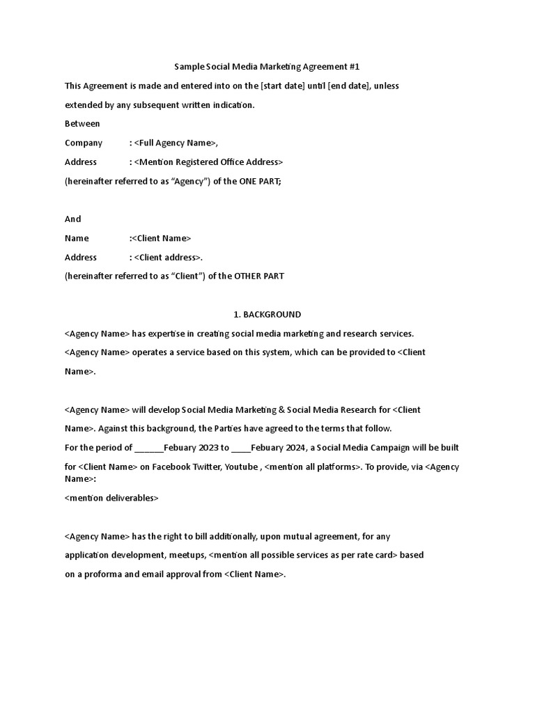 Sample Social Media Marketing Agreement PDF