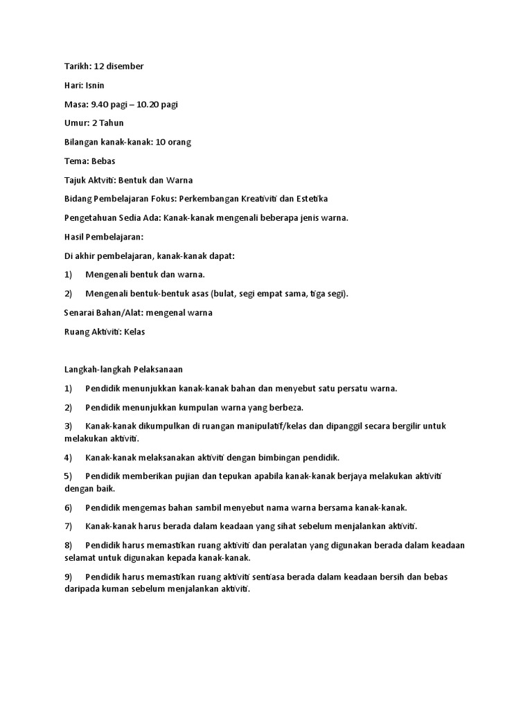 Taska Mengenal Warna | PDF